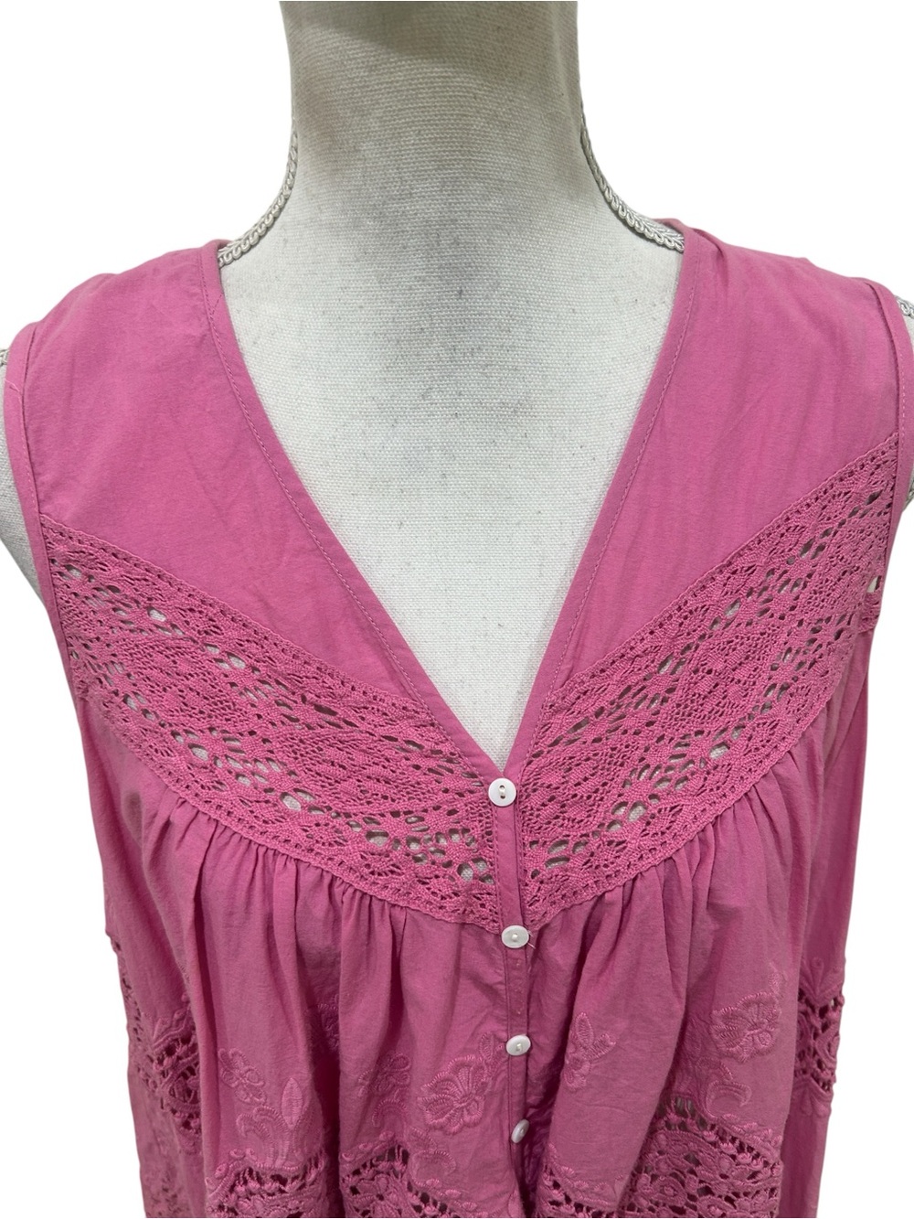 Karen Kane dusty pink a-line sleeveless cotton blouse crochet lace size large - Picture 4 of 7